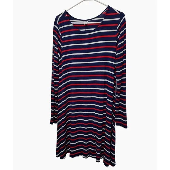 Old Navy Womens Striped Long Sleeve Knit Swing Dress S Petite, Red White  Blue